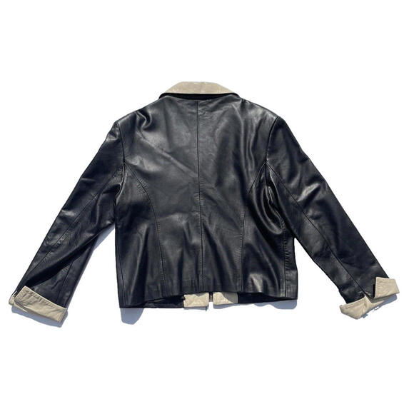 Peruzzi Italian Ultra Soft Black Leather Womens Jacket Sz XL Flip Cuff Full Zip - Picture 4 of 8